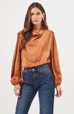 Meilani Satin Cowl Neck Top -Outlet Cozi Luxe Store ACT16904 GOLDENAMBER 2