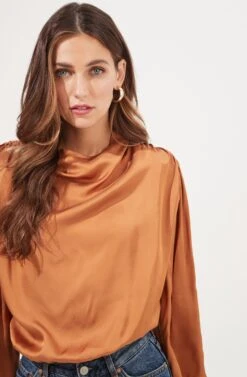 Meilani Satin Cowl Neck Top -Outlet Cozi Luxe Store ACT16904 GOLDENAMBER 3