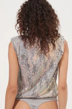Hollywood Sequin Padded Shoulder Bodysuit 12 Hollywood Sequin Padded Shoulder Bodysuit -Outlet Cozi Luxe Store ACT16905 SILVER PINKMULTI 6