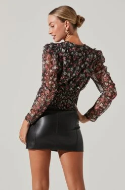 Beverly Floral Puff Sleeve Top 9 Beverly Floral Puff Sleeve Top -Outlet Cozi Luxe Store ACT16907 FUCHSIAGOLDFLORAL 3