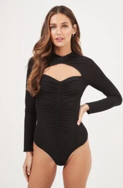 Cristen Ruched Cutout Bodysuit -Outlet Cozi Luxe Store ACT16916 BLACK 7