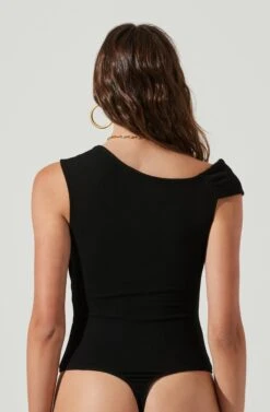 Montrose Off Shoulder Cutout Bodysuit -Outlet Cozi Luxe Store ACT16962 BLACK 6