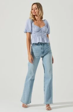 Clairemont Sweetheart Neck Puff Sleeve Peplum Top -Outlet Cozi Luxe Store ACT16963B PERIWINKLE 2