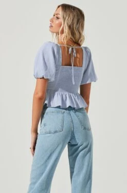 Clairemont Sweetheart Neck Puff Sleeve Peplum Top -Outlet Cozi Luxe Store ACT16963B PERIWINKLE 6