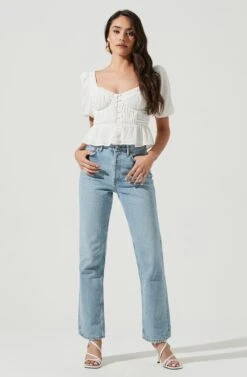 Clairemont Sweetheart Neck Puff Sleeve Peplum Top -Outlet Cozi Luxe Store ACT16963B WHITE 1