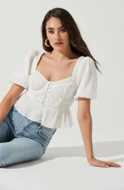 Clairemont Sweetheart Neck Puff Sleeve Peplum Top -Outlet Cozi Luxe Store ACT16963B WHITE 6