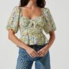 Clairemont Floral Puff Sleeve Peplum Top -Outlet Cozi Luxe Store ACT16963D YELLOWGREENFLORAL 4