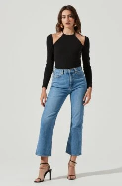 Solene Shoulder Cutout Halter Long Sleeve Bodysuit 12 Solene Shoulder Cutout Halter Long Sleeve Bodysuit -Outlet Cozi Luxe Store ACT16977 BLACK 1