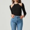 Solene Shoulder Cutout Halter Long Sleeve Bodysuit -Outlet Cozi Luxe Store ACT16977 BLACK 2