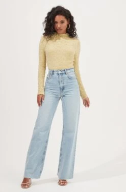 Hawthorne Mock Neck Crinkled Open Back Bodysuit -Outlet Cozi Luxe Store ACT16980 CELERY 1