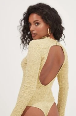 Hawthorne Mock Neck Crinkled Open Back Bodysuit