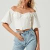 Brixton Off Shoulder Corset Half Sleeve Top -Outlet Cozi Luxe Store ACT17021 WHITE 2