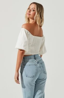 Brixton Off Shoulder Corset Half Sleeve Top -Outlet Cozi Luxe Store ACT17021 WHITE 4