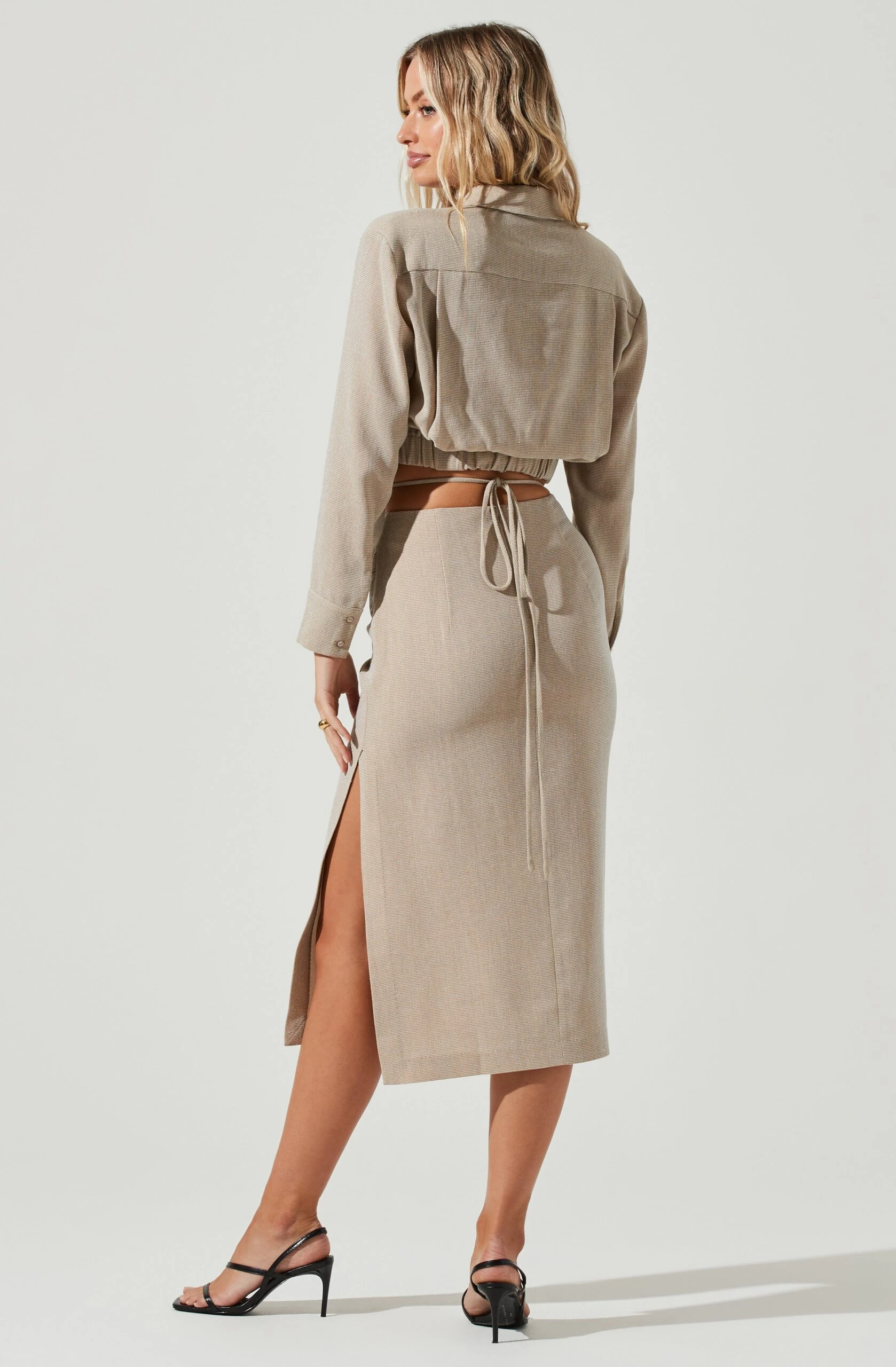 Perry Collared Long Sleeve Tie Waist Crop Top 5 Perry Collared Long Sleeve Tie Waist Crop Top - Image 3