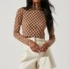Izzy Checkered Long Sleeve Top 2 Izzy Checkered Long Sleeve Top -Outlet Cozi Luxe Store ACT17027B BROWNTAUPE 0865