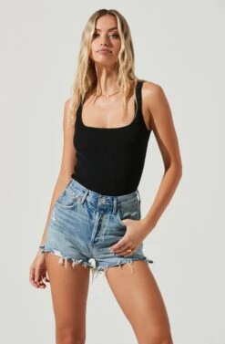 Elmira Cutout Cross Strap Bodysuit -Outlet Cozi Luxe Store ACT17053 BLACK 2