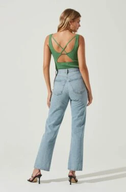 Elmira Cutout Cross Strap Bodysuit -Outlet Cozi Luxe Store ACT17053 GREEN 5 4