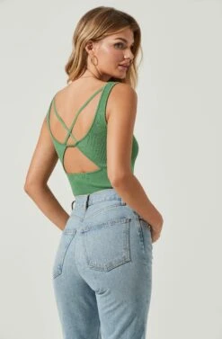 Elmira Cutout Cross Strap Bodysuit -Outlet Cozi Luxe Store ACT17053 GREEN 5 5