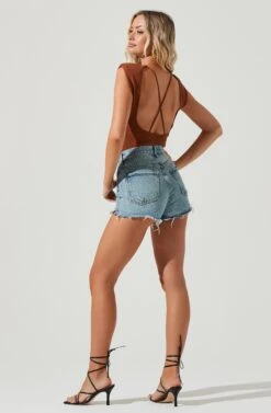 Santa Fe Padded Shoulder Open Back Cross Strap Bodysuit -Outlet Cozi Luxe Store ACT17054 NUTMEG 3
