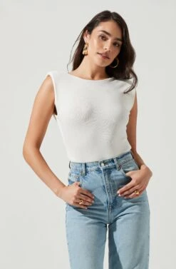 Santa Fe Padded Shoulder Open Back Cross Strap Bodysuit -Outlet Cozi Luxe Store ACT17054 WHITE 2