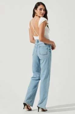 Santa Fe Padded Shoulder Open Back Cross Strap Bodysuit -Outlet Cozi Luxe Store ACT17054 WHITE 3