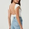 Santa Fe Padded Shoulder Open Back Cross Strap Bodysuit -Outlet Cozi Luxe Store ACT17054 WHITE 4