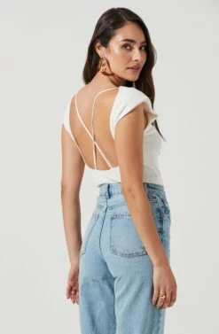 Santa Fe Padded Shoulder Open Back Cross Strap Bodysuit