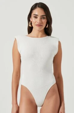 Santa Fe Padded Shoulder Open Back Cross Strap Bodysuit -Outlet Cozi Luxe Store ACT17054 WHITE 6