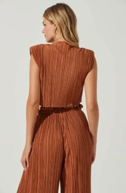 Cruise Pleated Padded Shoulder Crop Top -Outlet Cozi Luxe Store ACT17063 RUST 6 1