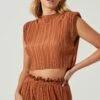 Cruise Pleated Padded Shoulder Crop Top -Outlet Cozi Luxe Store ACT17063 RUST 6 4
