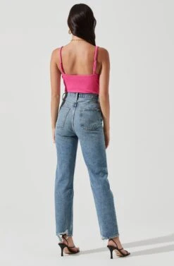 Jax Ribbed Knit Plunge Neck Bodysuit -Outlet Cozi Luxe Store ACT17070 HOTPINK 1284