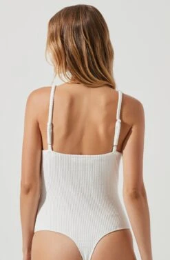 Jax Ribbed Knit Plunge Neck Bodysuit -Outlet Cozi Luxe Store ACT17070 WHITE 1368