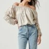 Jessen Off Shoulder Long Sleeve Top 2 Jessen Off Shoulder Long Sleeve Top -Outlet Cozi Luxe Store ACT17071 BONE 2