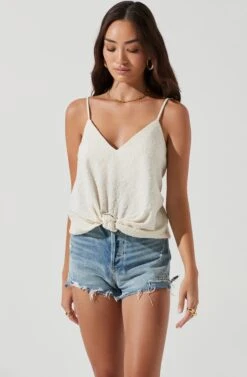 Janis Textured Knot Front Cami -Outlet Cozi Luxe Store ACT17099 CREAM 1736