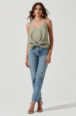 Janis Textured Knot Front Cami -Outlet Cozi Luxe Store ACT17099 DUSTYSAGE 1760