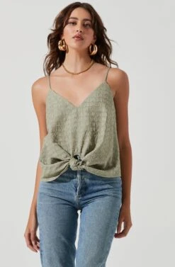 Janis Textured Knot Front Cami -Outlet Cozi Luxe Store ACT17099 DUSTYSAGE 1767