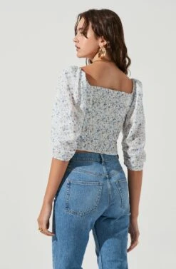 Kemp Floral Square Neck Top -Outlet Cozi Luxe Store ACT17102B BLUEWHITEDITSY 4