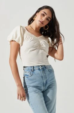 Delano Off Shoulder Puff Sleeve Top -Outlet Cozi Luxe Store ACT17104 WHITE 2