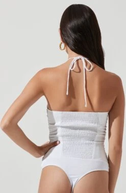 Shayne Ruched Halter Bodysuit -Outlet Cozi Luxe Store ACT17118 WHITE 1039