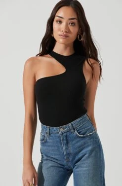 Valley Sleeveless Ribbed Knit Cutout Bodysuit -Outlet Cozi Luxe Store ACT17125 BLACK 1618