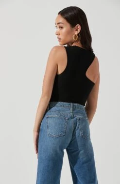 Valley Sleeveless Ribbed Knit Cutout Bodysuit -Outlet Cozi Luxe Store ACT17125 BLACK 1627