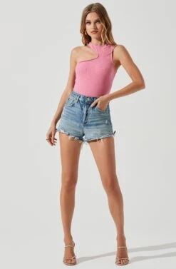 Valley Sleeveless Ribbed Knit Cutout Bodysuit -Outlet Cozi Luxe Store ACT17125 PINKPUNCH 1638