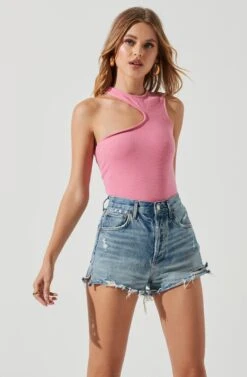 Valley Sleeveless Ribbed Knit Cutout Bodysuit -Outlet Cozi Luxe Store ACT17125 PINKPUNCH 1639