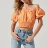 Aldrin Halter Neck Off Shoulder Puff Sleeve Top 2 Aldrin Halter Neck Off Shoulder Puff Sleeve Top -Outlet Cozi Luxe Store ACT17126 MELON 1689