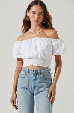 Aldrin Halter Neck Off Shoulder Puff Sleeve Top -Outlet Cozi Luxe Store ACT17126 WHITE 2