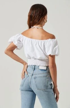 Aldrin Halter Neck Off Shoulder Puff Sleeve Top -Outlet Cozi Luxe Store ACT17126 WHITE 4
