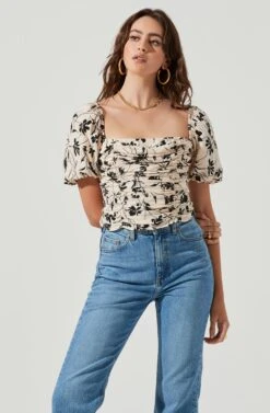 Florian Square Neck Ruched Bubble Sleeve Top