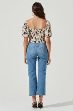 Florian Square Neck Ruched Bubble Sleeve Top -Outlet Cozi Luxe Store ACT17149 BLACKCREAMFLORAL 3