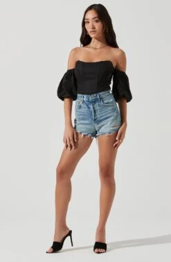 Lima Off Shoulder Corset Bubble Sleeve Top -Outlet Cozi Luxe Store ACT17155 BLACK 1768