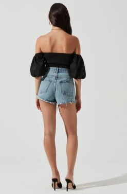 Lima Off Shoulder Corset Bubble Sleeve Top -Outlet Cozi Luxe Store ACT17155 BLACK 1778